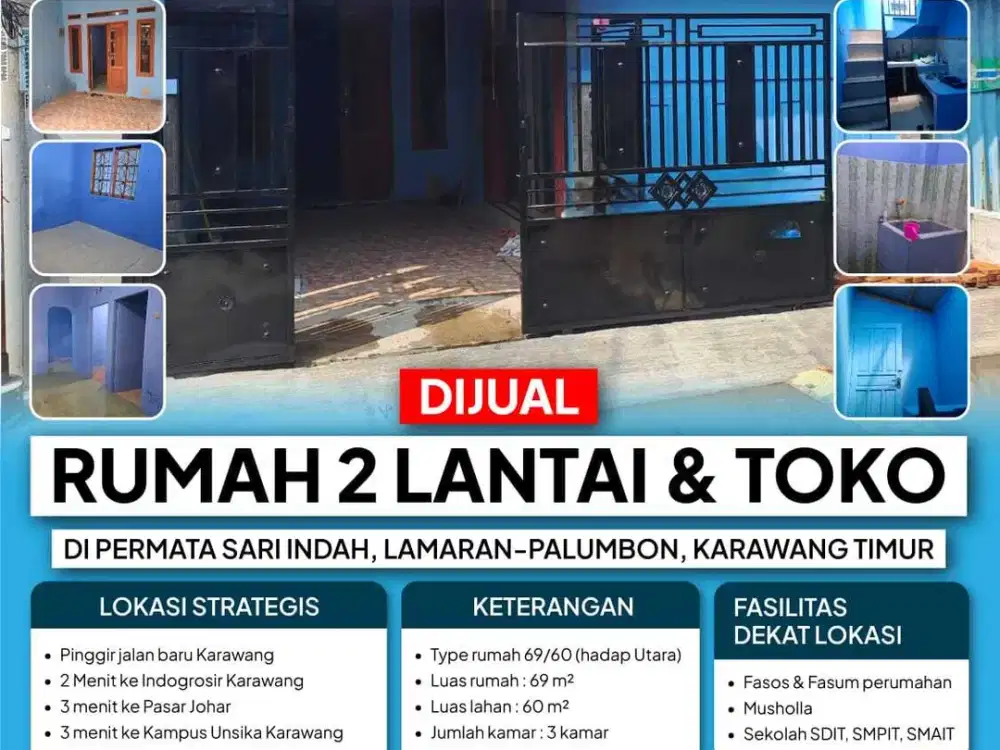 Dijual rumah 2 lantai dan toko di Permata Sari Indah Karawang
