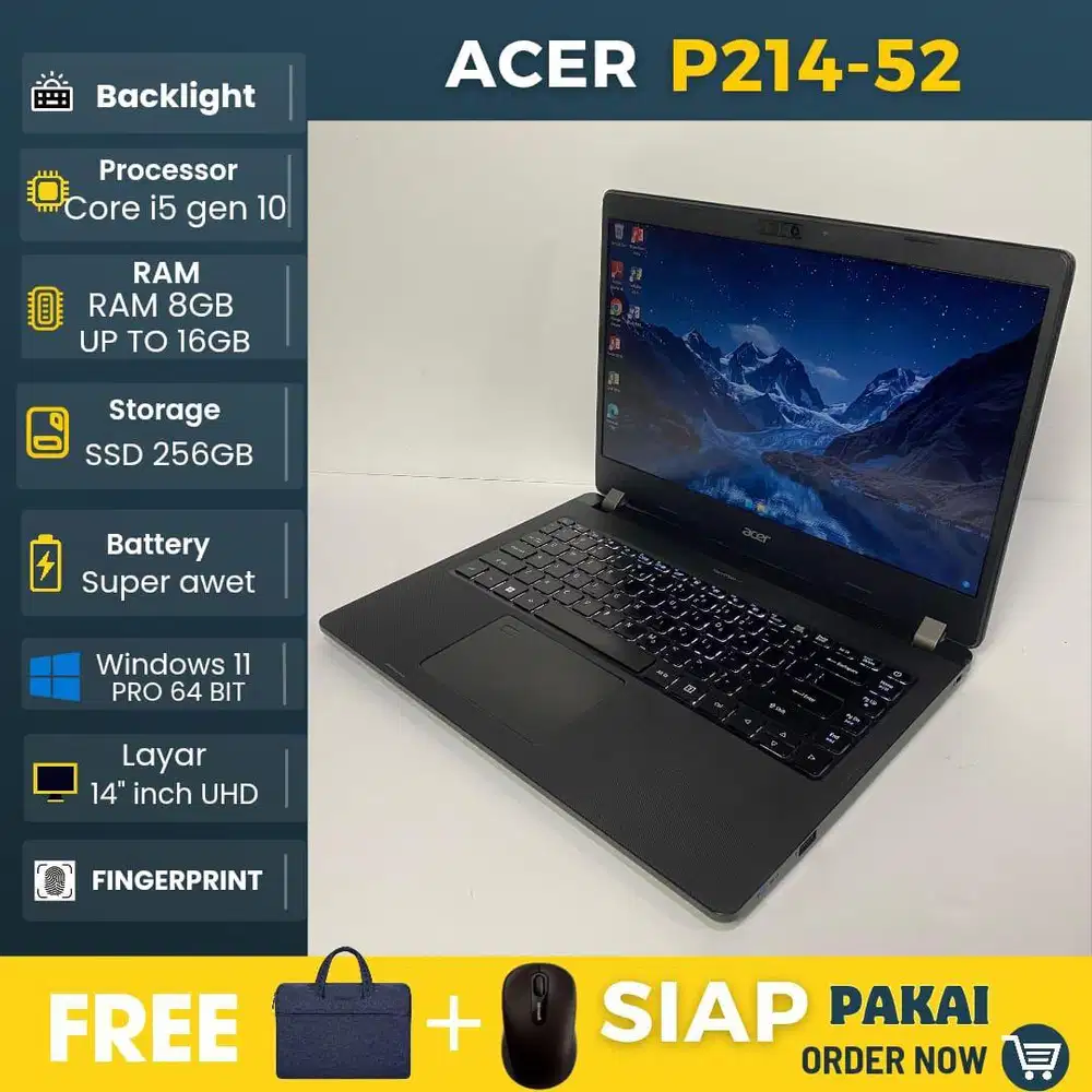 Laptop Acer P214-52 Intel Core i5 Gen 10 Ram 8Gb SSD 256Gb windows 11