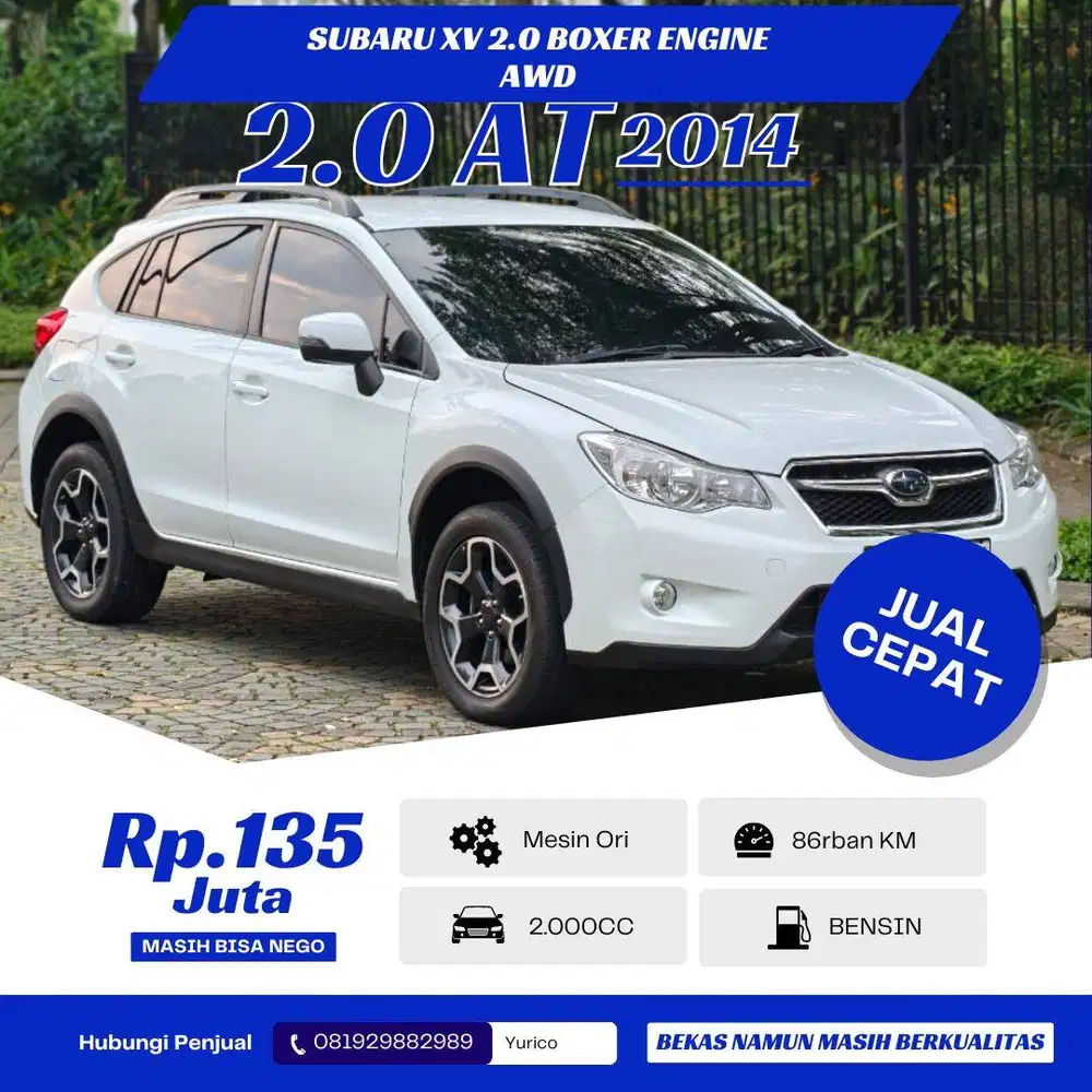 [JUAL CEPAT] Subaru XV 2.0 Boxer Engine AWD 2014