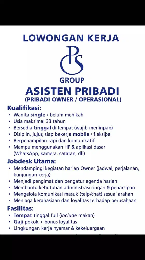 Lowongan kerja asisten