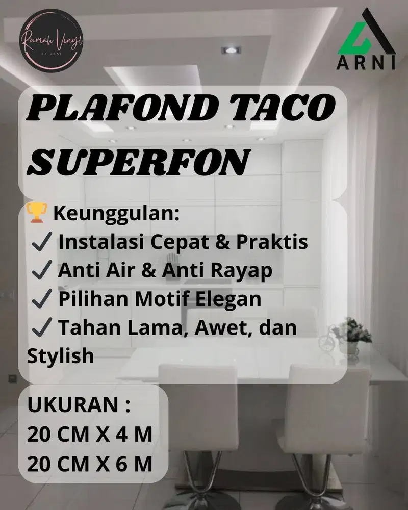 Plafon PVC TACO Superfon Glossy | Panjang 4m & 6m | Plafon Elegan
