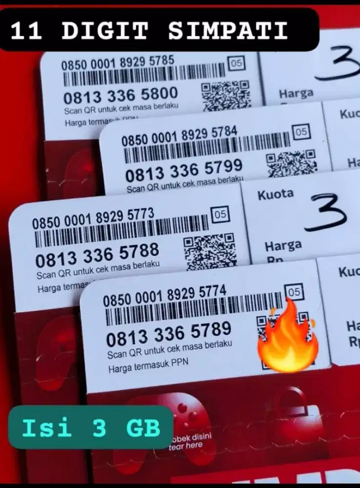 KUOTA 3 GB NOMOR CANTIK SIMPATI 11 DIGIT BARU.