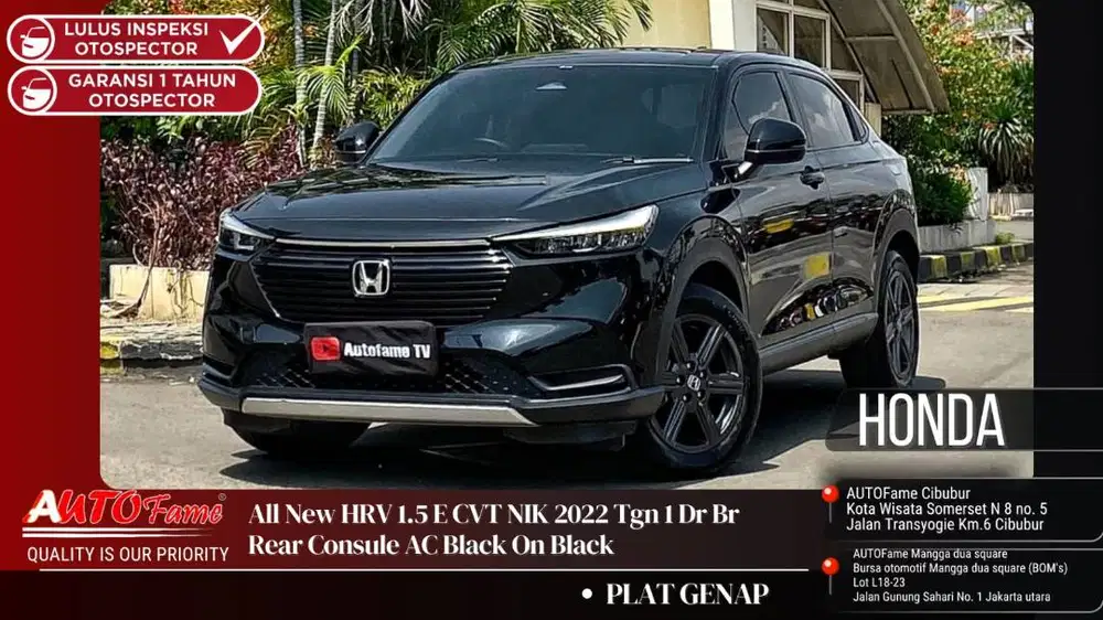 Honda All New HRV 1.5 E CVT NIK 2022 Tgn 1 Dr Br Rear Consule AC Black