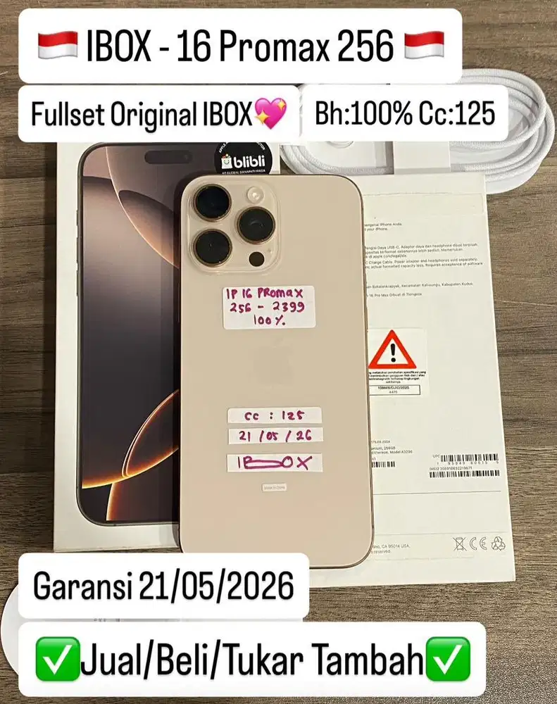 Iphone 16 Promax 256 Gb Desert Titanium Ibox Bh 100% Garansi panjang