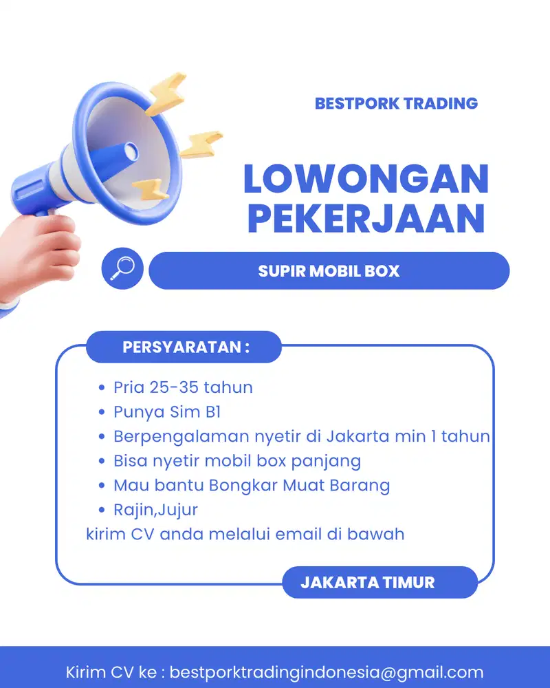Dicari Supir / Driver Mobil Box