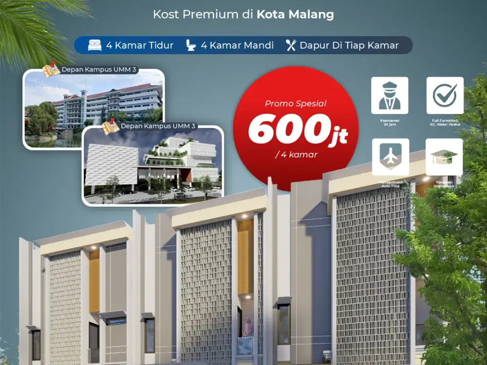 Dijual Rumah Kost Full Furnish dekat Kampus UMM Malang
