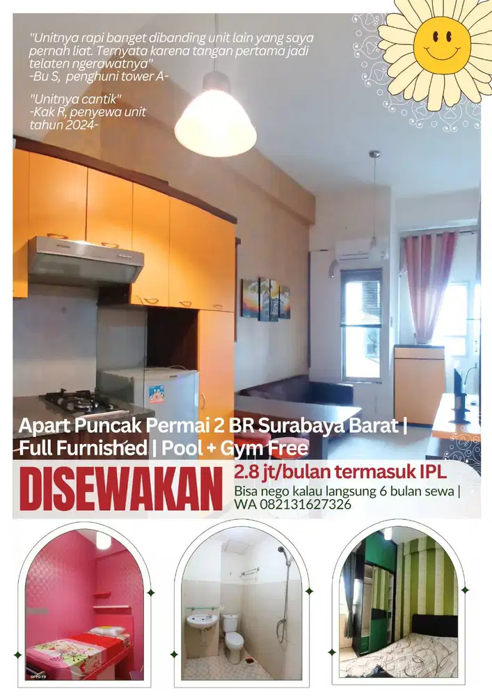 Disewakan Apartemen Surabaya Barat Puncak Permai 2BR Murah