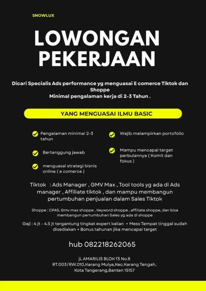 Specialis ads performance yang menguasai E comerce tiktok dan Shopee