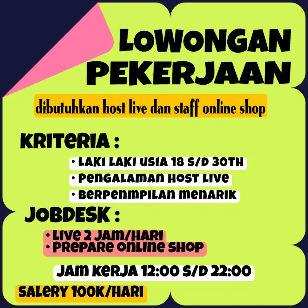 LOWONGAN KERJA HOST LIVE + STAFF ONLINE SHOP