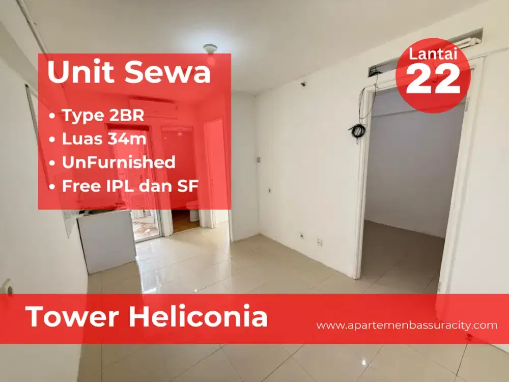 Sewa Kosongan 2BR apartemen Bassura City tower Heliconia