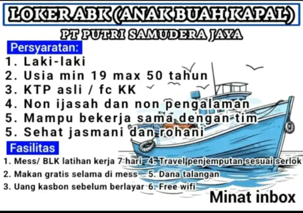 Dibutuhkan loker ABK kapal