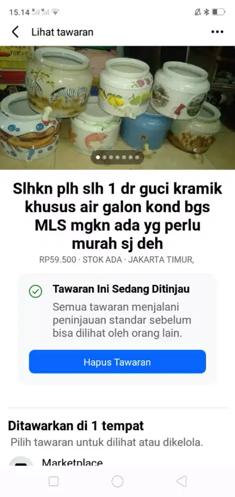 Slhkn plh slh 1 dr guci kramik khusus air minum galon kond bgs murah