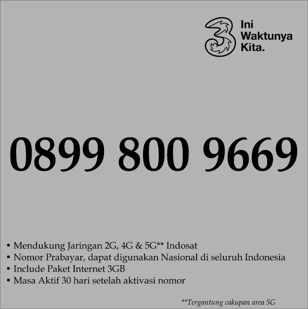 Perdana Nomor Cantik Tri 11 Digit 4 Varian Angka FO