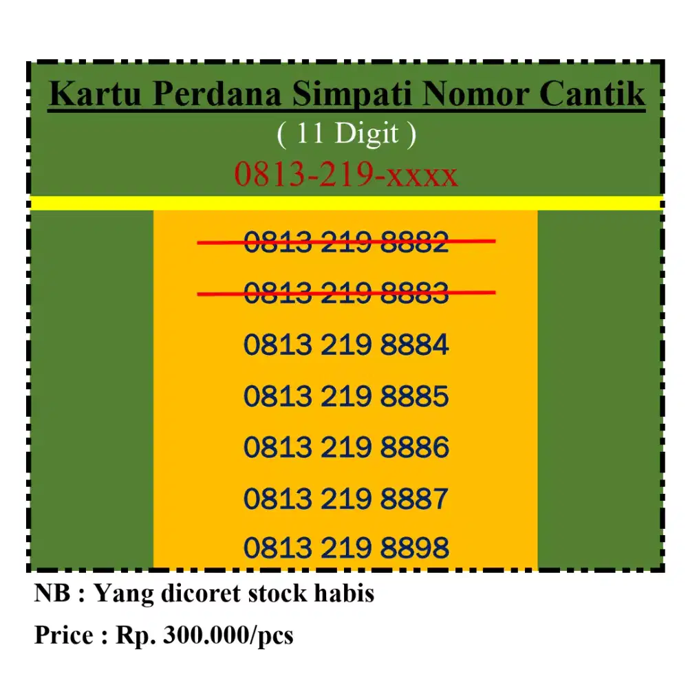 Kartu Perdana Simpati Telkomsel 11 digit  nomor cantik Pilihan