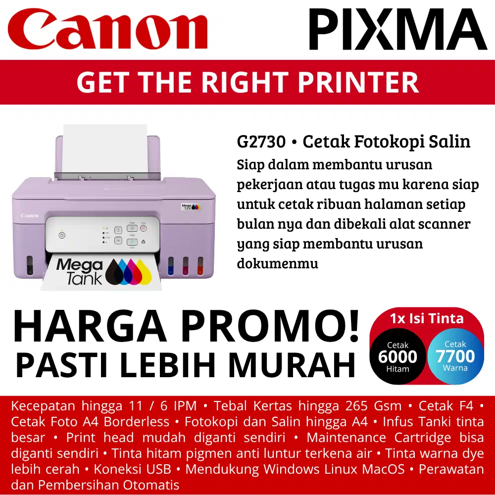 Pilihan Printer CANON PIXMA G Series Terbaik Garansi 3 Tahun Resmi