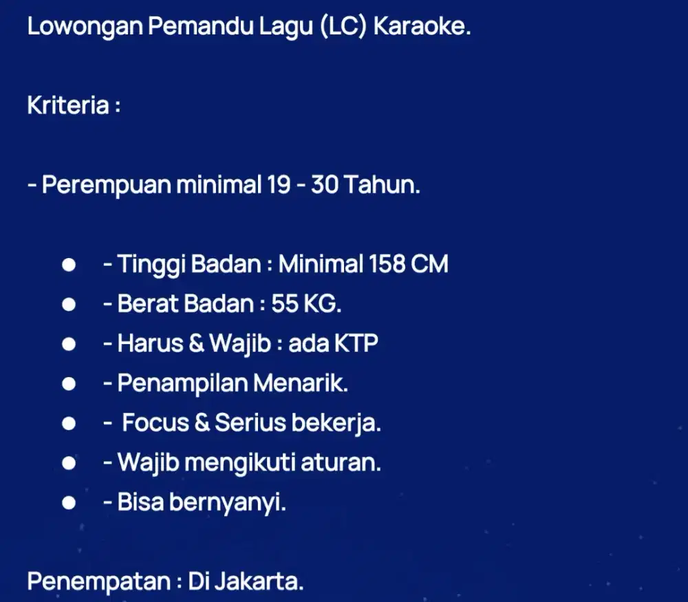 Lowongan Pemandu Lagu (LC) Karaoke