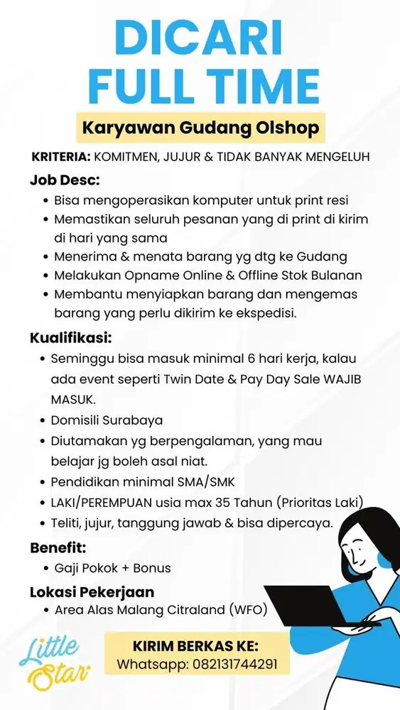 Dicari Karyawan Online Shop