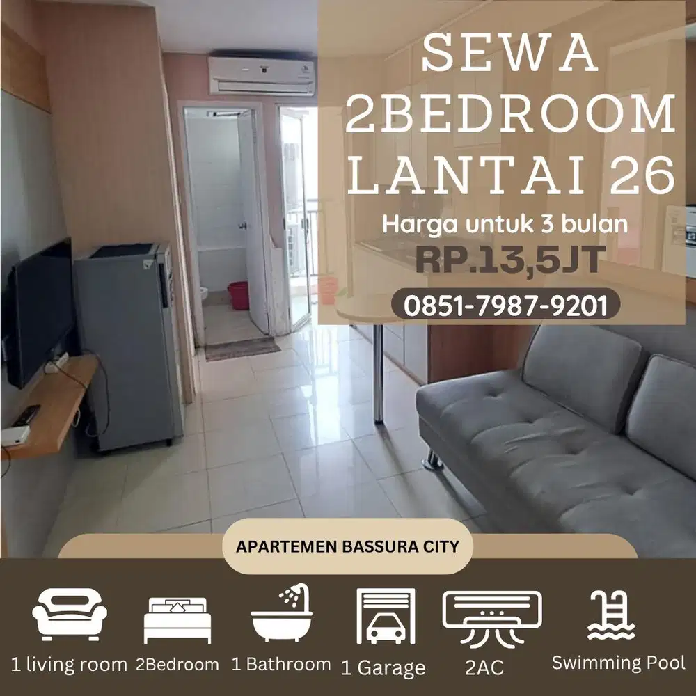 2kamar sewa full furnish apartemen bassura city