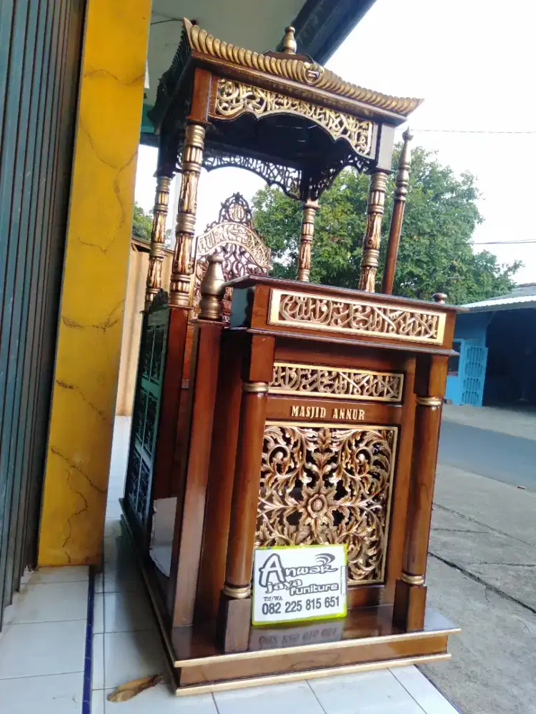 Mimbar masjid kuba ukiran full kayu jati