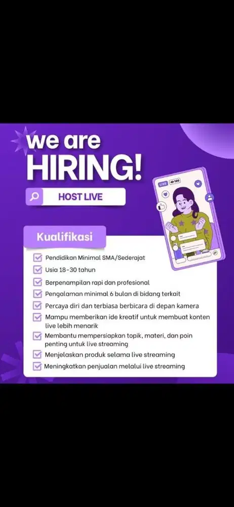 Dicari host live dan content creator
