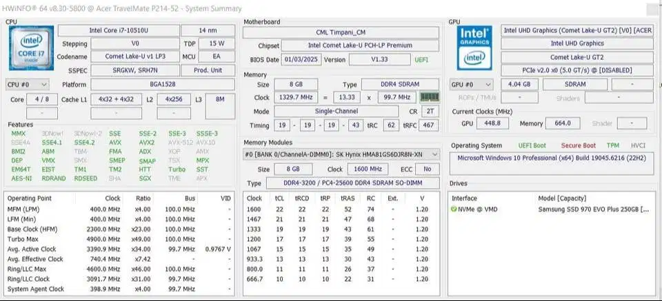 Acer P214-5 | Core i7 Gen 10 | 8/256GB | Laptop Second Tipis, Kencang