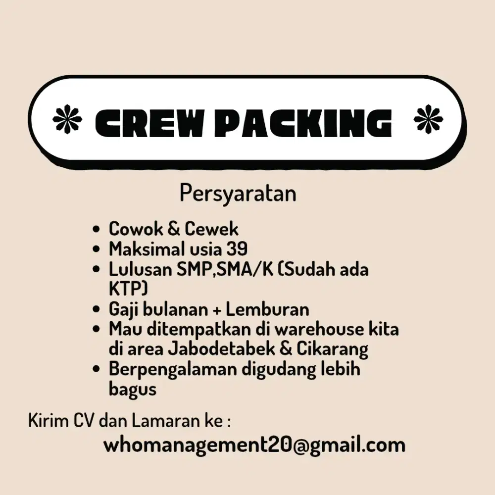 Lowongan packer gudang olshop