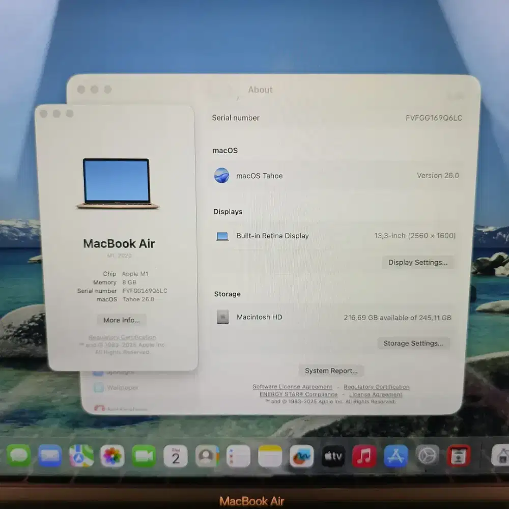 Macbook Air M1 13 Inch Ram 8 Ssd 256  lengkap full set Rose Gold