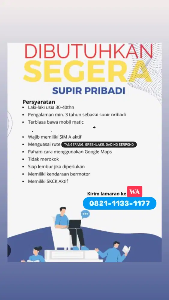 URGENT! Dibutuhkan supir pribadi Tangerang