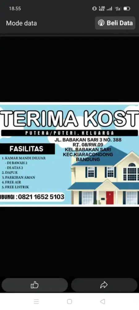 Disewakan kosan murah