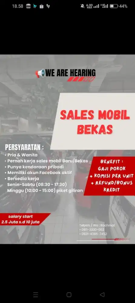 Di cari Sales Counter Mobil Bekas