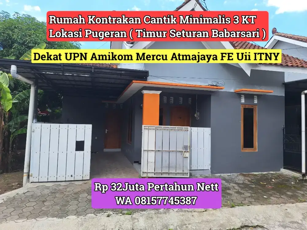 Rumah Kontrakan Pugeran ( Timur Seturan Babarsari ) UPN Atmajaya 32Jt