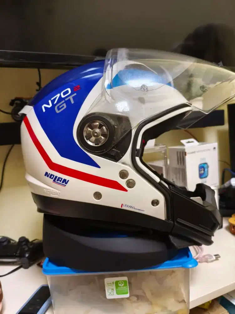 Helm Nolan 702GT Half Full Glaring N-Com Metal White Blue XL Superb