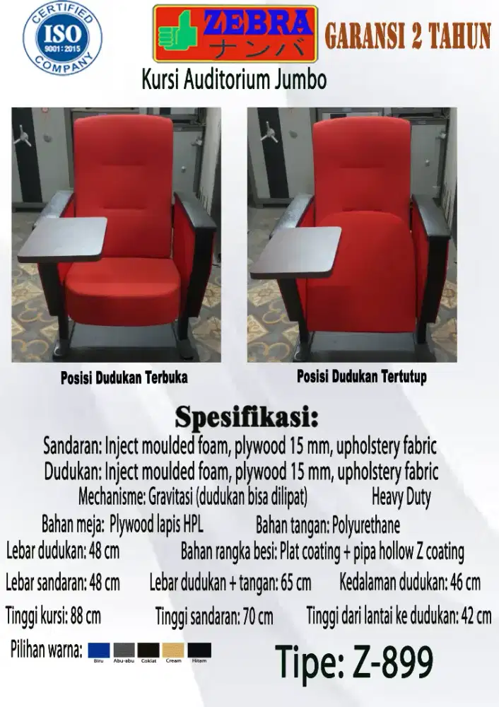 kursi auditorium zebra tipe z899