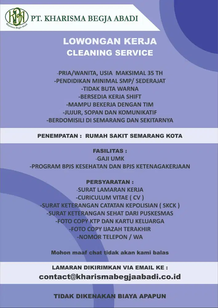 LOWONGAN KERJA CLEANING SERVICE