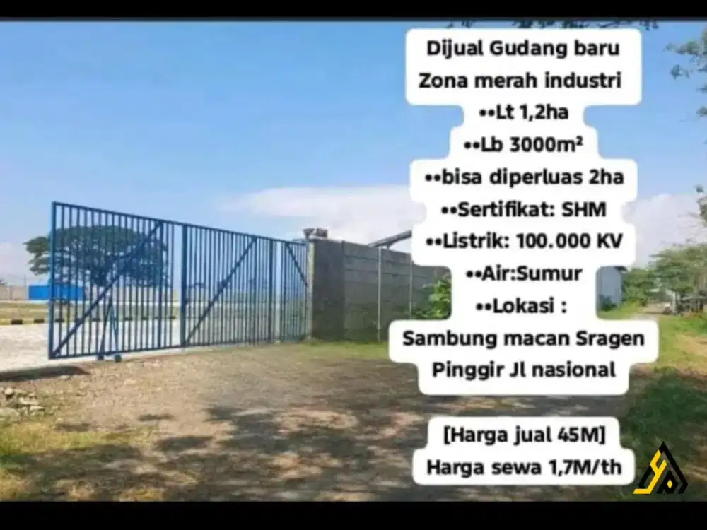 Dijual Gudang Zona  Industri Strategis Sambungmacan,Sragen Luas 1,2 Hektar