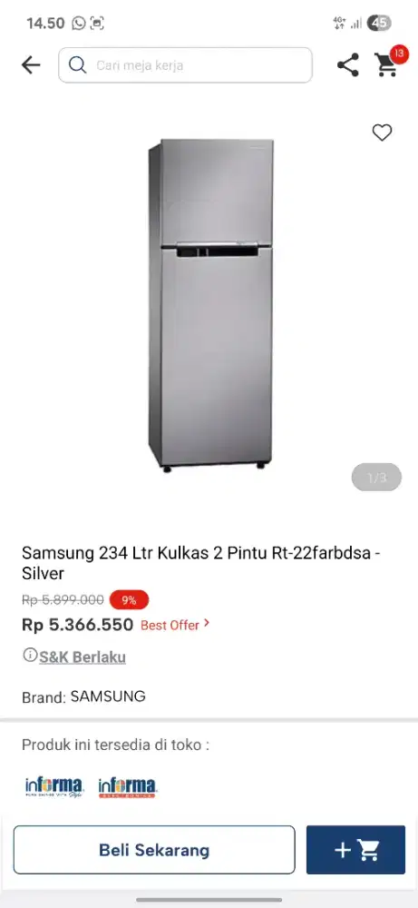 Promo kulkas samsung 2 pintu inverter