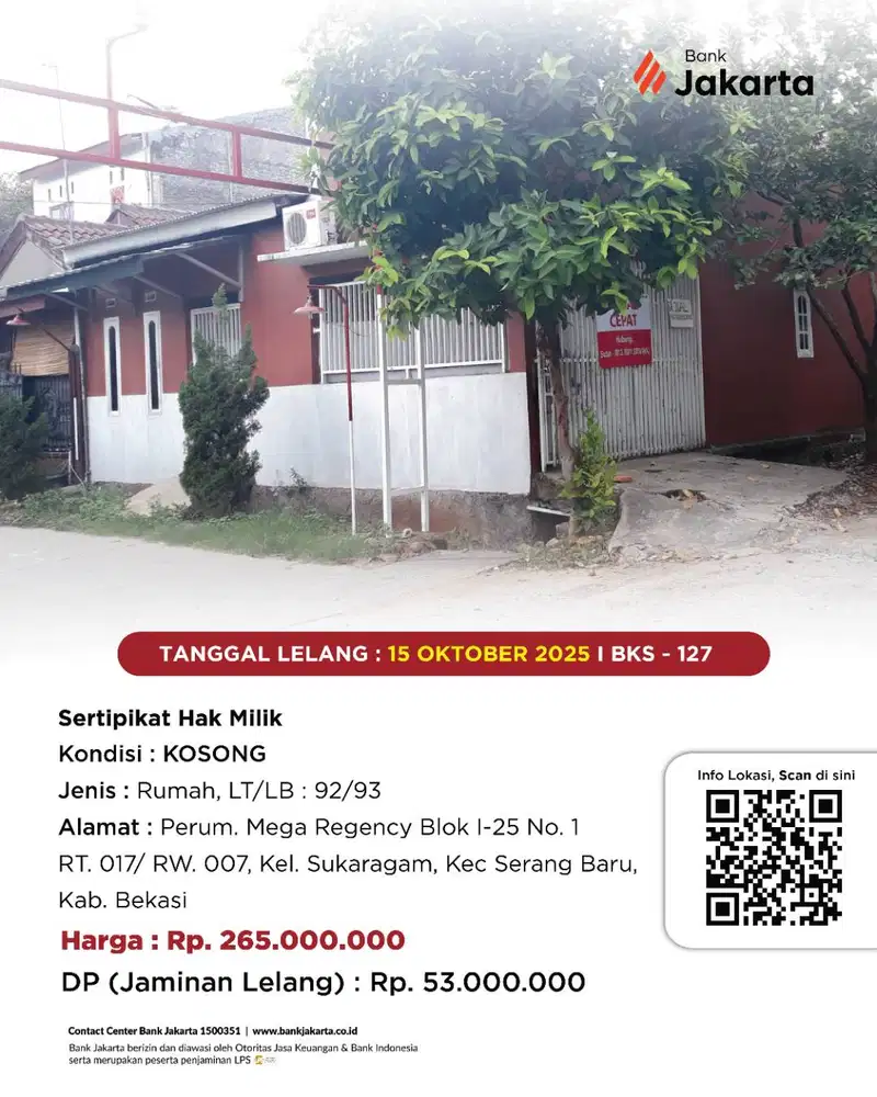 LELANG BANK DKI - DIJUAL VIA LELANG RUMAH PERUM MEGA REGENCY
