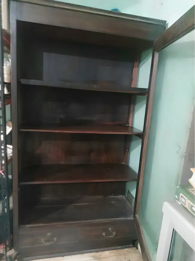 Lemari Kaca Rak Kayu Jati 180x100x40 Antik Jadul Untuk Pajangan, Buku
