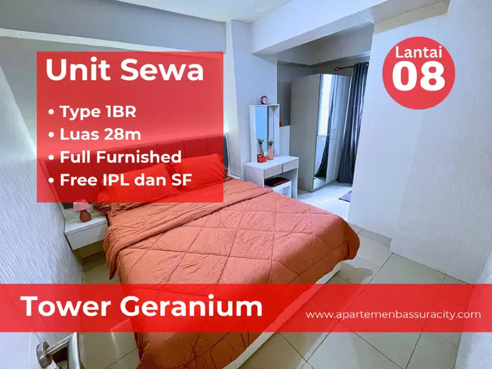 Sewa tahunan type 1BR apartemen Bassura City tower Geranium lantai rendah