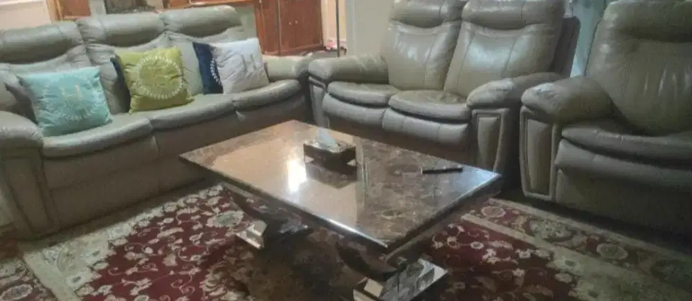 Sofa Calmino 321 Halp Leather Set Meja Marmer Asli Carara