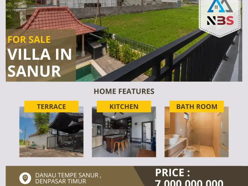 FOR SALE VILLA WITH RICEFIELD VIEW IN SANUR