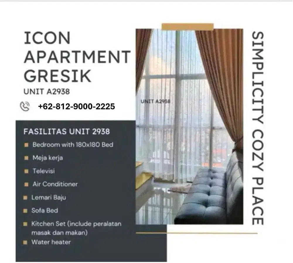 Disewakan Cepat! Apartemen Icon Gresik  Unit A2938 - Murah!!
