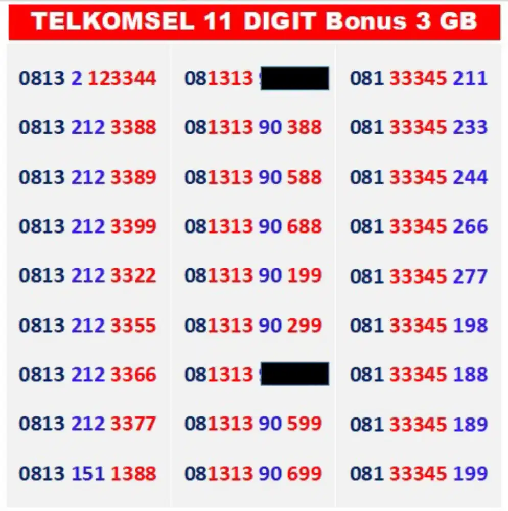 Telkomsel 11 digit manis bonus 3 GB