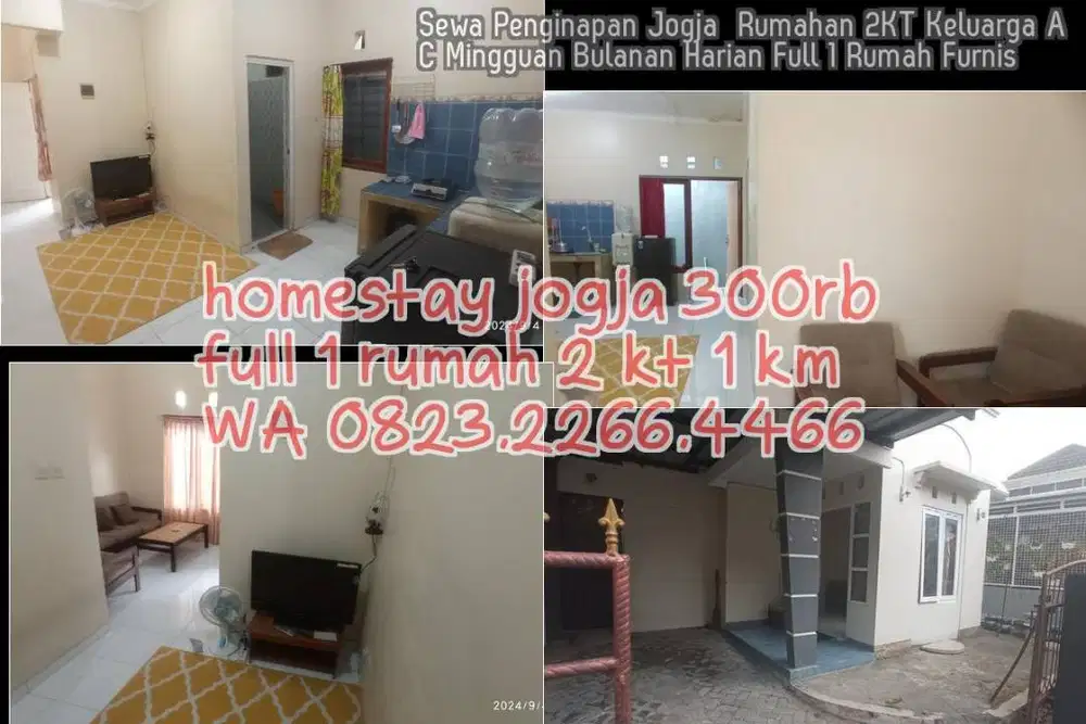 Sewa Penginapan Jogja  Rumahan 2KT Keluarga AC Mingguan Bulanan Harian