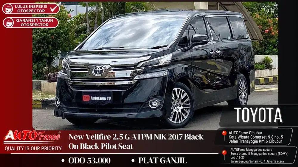 Toyota All New Vellfire 2.5 G ATPM NIK 2017 Black On Black Pilot Seat