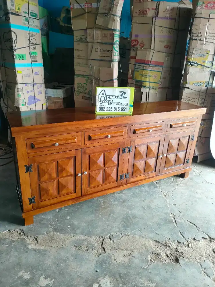 Bufet minimalis diamond full kayu jati
