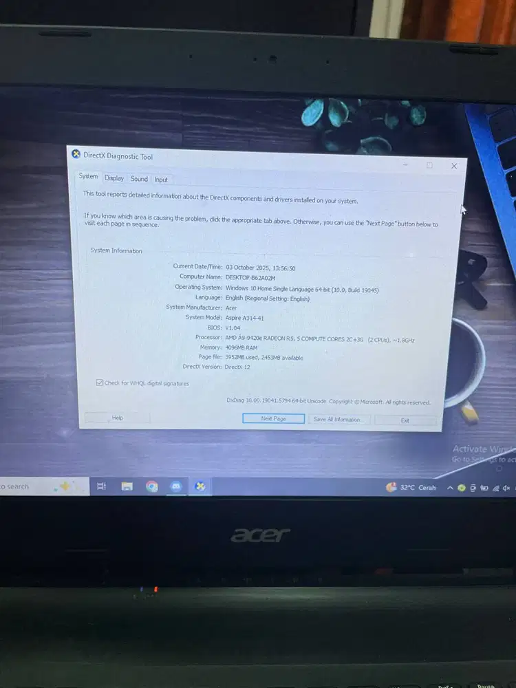 Laptop Acer Aspire 3 A9-9420e