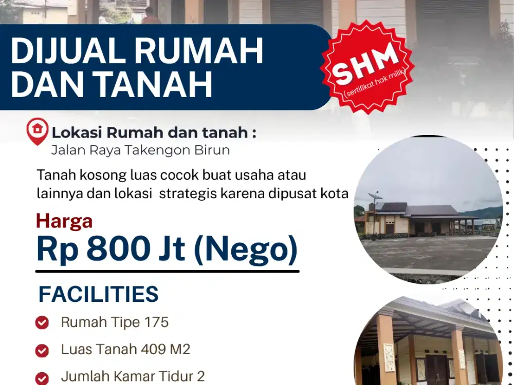 Dijual Rumah dan Tanah Strategis di Takengon – Lokasi Pusat Kota