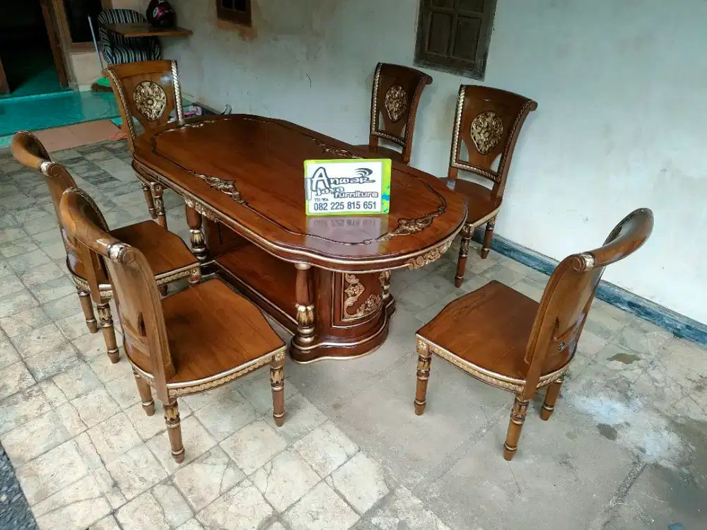 Meja makan salina gendong set kaca full jati