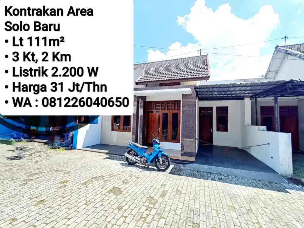 Sewa Rumah Area Solo Baru, Dekat The Park, Pakuwon